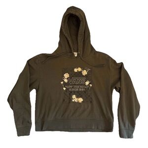 Vans Cropped Hoodie Olive Green Flower Graphic Off The Wall 1966